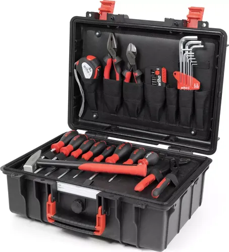 Werkzeugsortiment Basic Set L mechanik 45531 - 37-tlg. im Schutzkoffer WIHA - Werkzeugkoffer mit 37 Teilen, robust und IP67 wasserdicht, ideal für den professionellen Einsatz und individuelle Markierung durch Namensschild.