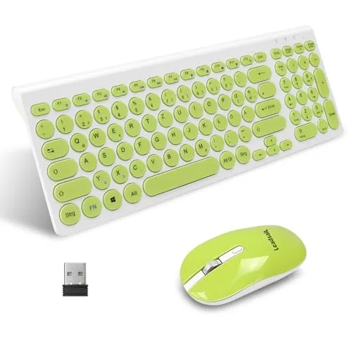 LeadsaiL, kabelloses Tastatur-Maus-Set, ergonomische Maus und Tastatur, kabellose PC-Tastatur und Maus, deutsches QWERTZ-Layout, leise Tastatur- und Maustasten, MacOS PC, Laptop, Grün