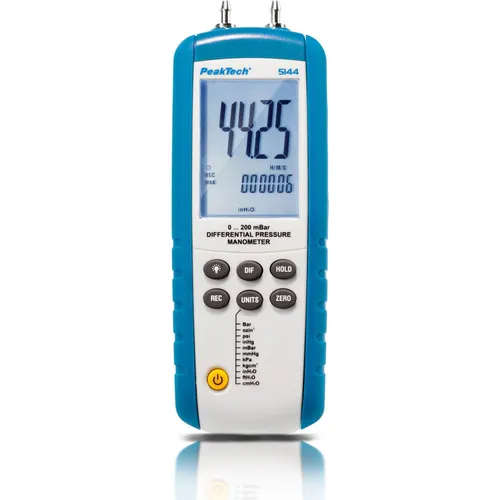 PEAKTECH 5144 - Differenzdruckmessgerät - Windmesser für präzise Druckdifferenzmessungen bis 200 mBar, ideal für Klimatechnik und Heizungsanlagen, mit USB-Schnittstelle zur Datenprotokollierung.