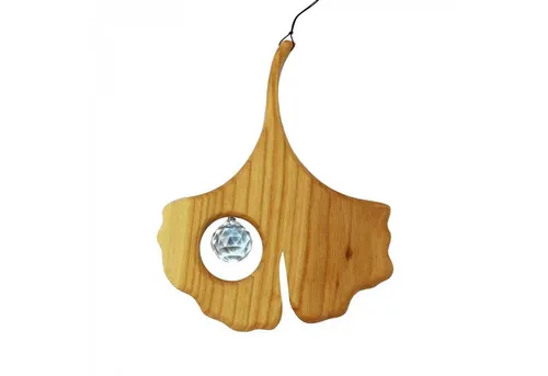Produktbild mitienda Fensterdekoration (Fensterbilder) Fensterdeko aus Holz, Ginkgo mit Kristall
