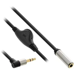 Inline® Slim Audio Kabel Klinke 3,5mm ST gewinkelt / BU, mit Lautstärkeregler