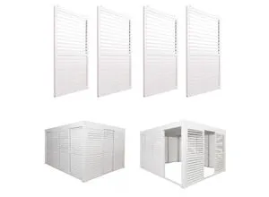 Aluminium Schiebetür-Set für Pergola MCW-L46, 4-teilig, 206x369cm, weiß - Verwandeln Sie Ihre Pergola L46 mit diesem 4er-Set Schiebetüren in eine stilvolle Wohlfühloase. Sturmfest bis 100 km/h, manuell verstellbare Lamellen für optimalen Sicht- und Windschutz. Ideal für entspannte Stunden im Freien.