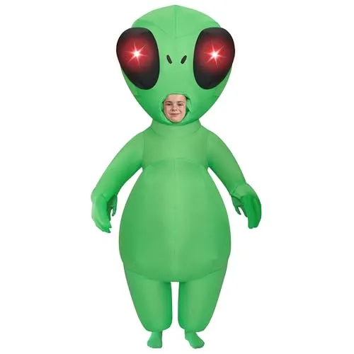 Spooktacular Creations Aufblasbare Kinderkostüme mit leuchtenden Augen, Ganzkörper-Alien-Aufblaskostüme, grüne aufblasbare Kostüme für Halloween-Kostüm-Cosplay-Alien-Themenpartys
