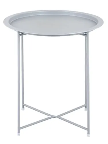 Amago home Beistelltisch Ø 47 H 51 2. Wahl Gartentisch Balkon Tisch Terassentisch rund Metall Farbe hellgrau - lichtgrau