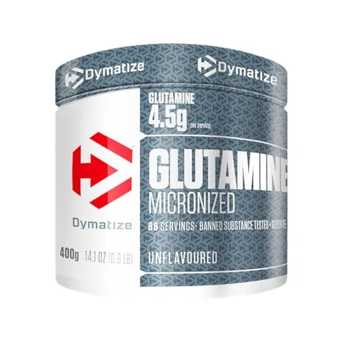 Dymatize Glutamine Micronized Unflavoured Powder 400g - Aminosäure L-Glutamin mit 4,5g hochwertigem L-Glutamin pro Portion. Hervorragende Löslichkeit, vegan und ideal zur Unterstützung des Muskelaufbaus nach dem Training.