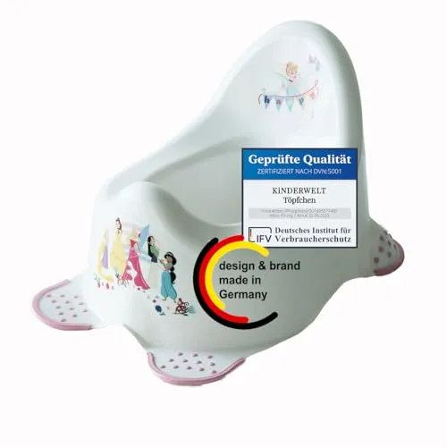 KiNDERWELT Premium Töpfchen für Kinder und Babys, Prinzessin Design in weiß, Töpfchen für Kleinkinder ab 18 Monaten, hohe Rückenlehne, rutschfest und BPA-frei