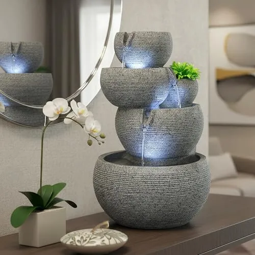 Arnusa Zimmerbrunnen SB-LR005 mit LED-Beleuchtung – 44,5 cm in Granit-Optik