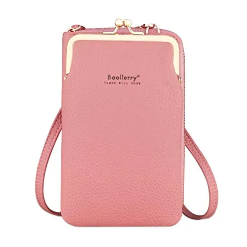 Larber Damen Handy Umhängetasche PU Leder Tasche Handy Geldbörse für Damen Tasche Brieftasche mit Credit Card Slots Verstellbar Schultergurt（Dunkelpink)