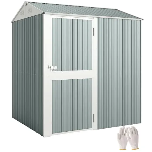 Outsunny Metall Gerätehaus 3,5 m² – Hochwertiger Geräteschuppen mit Sattedach - Geräumiger Geräteschuppen mit 2,36 m Stehhöhe, ideal für die Aufbewahrung von Werkzeugen und Fahrrädern. Wetterfester Stahlrahmen mit Lüftungsöffnungen sorgt für optimale Luftzirkulation.