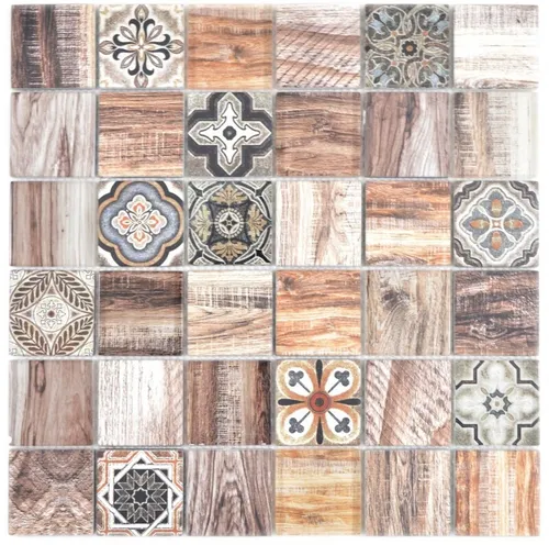 Mosaikfliese Patchwork braun beige marrone Holzoptik Küchenrückwand MOS160-w200