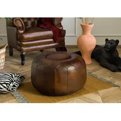 Pouf Hocker Echtleder 60x60x38 - Chesterfield Design - Ottomane & Fußhocker aus hochwertigem Echtleder, weich gepolstert und perfekt für stilvolle Wohnzimmergestaltung.