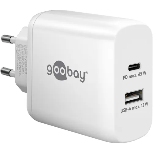 Goobay USB-C PD Dual-Schnellladegerät 45 W weiss (45 W) (65412)