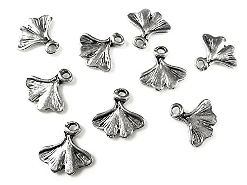 Vintageparts 12 kleine Anhänger Gingkoblatt in antik silberfarben, DIY-Schmuck