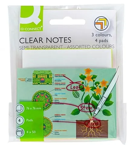 Q-CONNECT Notes Kanariengelb/ 76x76/ Mix aus halbtransparenten Farben/ 4 Blöcke/ 50 Blatt/Extra starker Haftnotizblock für Notizen/Perfekt zum Markieren/Zeichnen/Notizen/