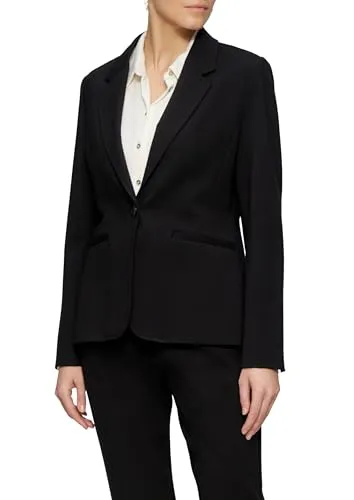 s.Oliver BLACK LABEL Taillierter Blazer schwarz 38 - Eleganter Blazer für Damen mit schmaler Passform und Reverskragen, ideal für Business-Anlässe. Hochwertiger Interlockjersey und leichtes Futter sorgen für optimalen Tragekomfort.