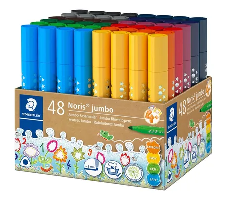STAEDTLER Fasermaler Noris jumbo 48er Köcher - Schreibutensilien mit 48 leuchtenden Farben, ideal für kreative Projekte und perfekt für Kinderhände.
