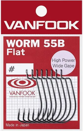 Vanfook Worm 55B Offset-Haken Wurm Stealth Black #5/0 5Stk