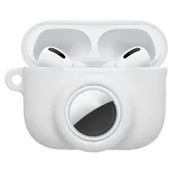 kwmobile 2-in1 Hülle kompatibel mit Apple Airpods Pro 3 - Kopfhörer Case kompatibel mit Airtag - Weiches Silikon Cover - Schutzhülle mit Karabin... - Weiß