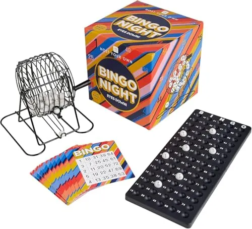 Talking Tables HOST-BINGO-V2 Klassische Bingo Spiel Kit | Host your Own Spiele Nacht | Enthält Metall Bingo Radmaschine | Für Erwachsene, Kinder, Familienspaß, After Dinner, Weihnachten, Geschenk