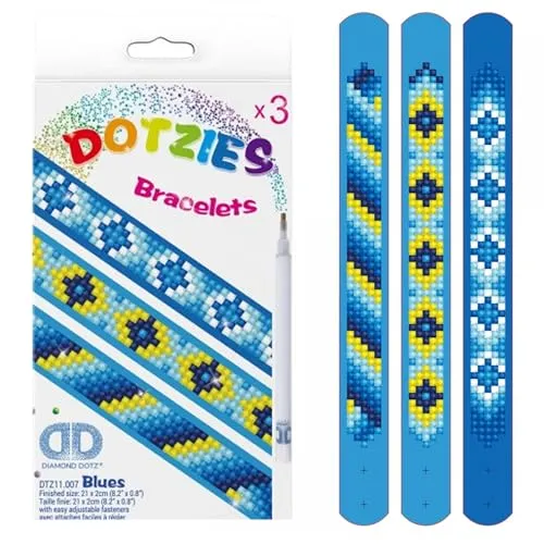 Diamond Dotz DTZ11-007 Diamond Dotzies Armbänder Set blau, 3 glitzernde Armbänder zum Selbstgestalten, längenverstellbar, ideal für Kinder