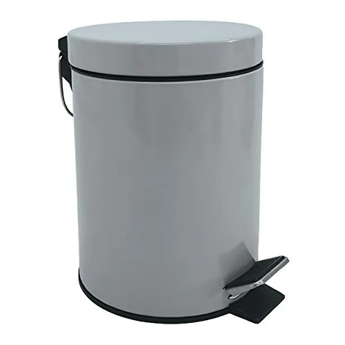 MSV - Kosmetikeimer fürs Bad - Edelstahl mit herausnehmbarem Inneneimer - Stylischer Treteimer - Kompakt und Praktisch - Hellgrau - 3L