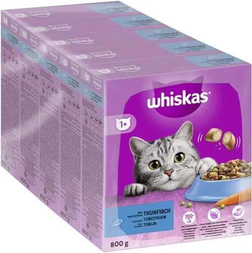 Whiskas Adult 1+ Trockenfutter Thunfisch, 5x800g (5 Packungen) - Katzentrockenfutter für erwachsene Katzen - unterschiedliche Produktverpackungen erhältlich