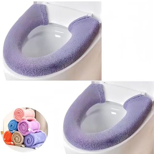 Wuyue Hua 2 x dickere, weiche WC-Sitzbezüge mit Griff, WC-Deckelbezug, Kissen, weich, dick, dehnbar, waschbar