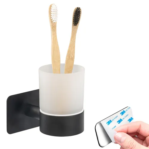 bremermann Bad-Serie PIAZZA BLACK TAPE - Becherhalter Edelstahl schwarz mit Glas