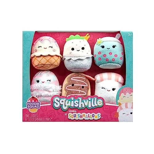 Squishville SQM0474 Feinschmecker Squad 6er Pack - Stofftiere & Teddybären – Superweiche 5cm Mini-Squishmallows zum Spielen und Sammeln, perfekt für die Erweiterung deiner Squishville-Welt.