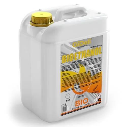 GiDeli bioethanol 10l geruchlos 96,6% Ethanol für Innen & Außenkamine - Aus Mais & Zuckerrüben
