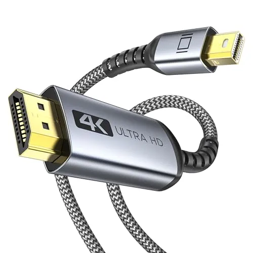 WARRKY 4K Mini DisplayPort auf HDMI Kabel, [2K 60Hz, 1080P@120Hz, Alugehäuse] Geflochtenes Nylon Thunderbolt 2 HDMI Kabel für Mini DP, Thunderbolt 1/2, MacBook Air, MacBook Pro, iMac, Surface Pro, 2M
