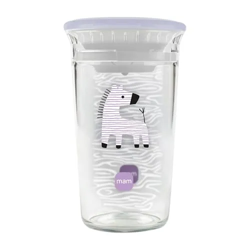 MAM Easy to Drink Cup | 360° Trinklernbecher ab 8+ Mon | Auslaufsicherer Silikoneinsatz mit Ventil | BPA- & BPS-frei | leicht zu reinigen | Baby & Kinder Trinkbecher mit Glasoptik | 290 ml | Zebra