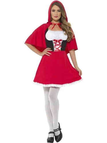 Smiffys Rotkäppchen-Kostüm für Damen - Kostüm-Outfit für Erwachsene, bestehend aus kurzem Kleid und Kapuze, ideal für Karneval und Halloween, leichtes Material für angenehmes Tragegefühl und einfaches An- und Ausziehen.
