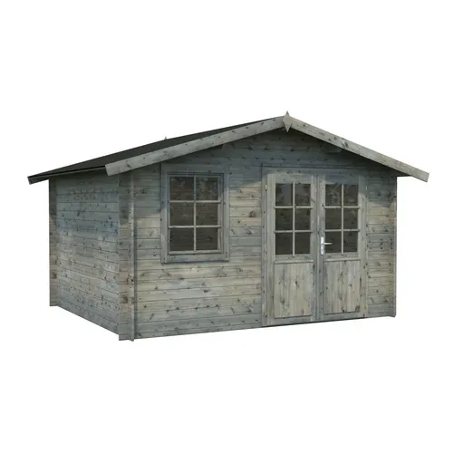 Gartenhaus Palmako Klara 10,4 m² - Tauchgrundiert grau - Hochwertiges Gartenhaus mit Satteldach, ideal für Gartenlagerung und Freizeit, aus robustem Holz für Langlebigkeit.