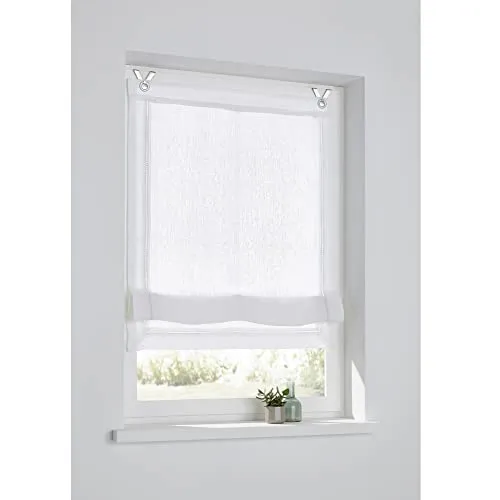 Raffrollo Hedda Leinen weiß mit Hohlsaum Stickerei 45x140 cm - Raffrollos aus hochwertigem Leinenstoff, mit edler Hohlsaum Stickerei, ideal für eine stilvolle Fensterdekoration. Blickdicht und lichtdurchlässig, Montage ohne Bohren möglich.