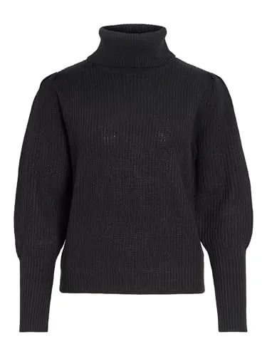 Vila Damen Vilou New Rollneck L/S Knit Top/Vol Pullover, Schwarz, M EU