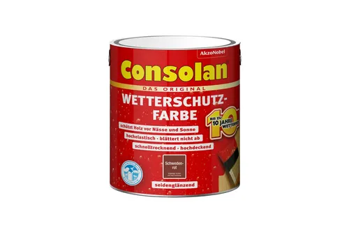 CONSOLAN Wetterschutzfarbe Schwedenrot 2,5l - Robuster Schutz für Holz - Consolan Wetterschutzfarbe in Schwedenrot, ideal für den Außenbereich. Schützt Holz effektiv vor Witterungseinflüssen und sorgt für eine ansprechende Optik.