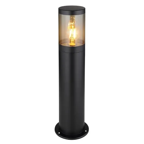 Moderne Sockelleuchte Außen aus Edelstahl - Lampen für den Außenbereich, spritzwasserfest und mit E27 Fassung für individuelle Lichtgestaltung, modernes Design mit rauchigem Glas, ideal für Garten und Terrasse.