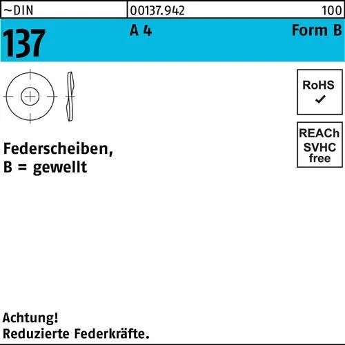 DIN 137 Federscheiben gewellt Edelstahl A4, 8mm, 1000 Stück - Federscheiben aus rostfreiem Edelstahl A4, ideal für korrosive Umgebungen, in praktischer 1000er Packung für effiziente Anwendungen.