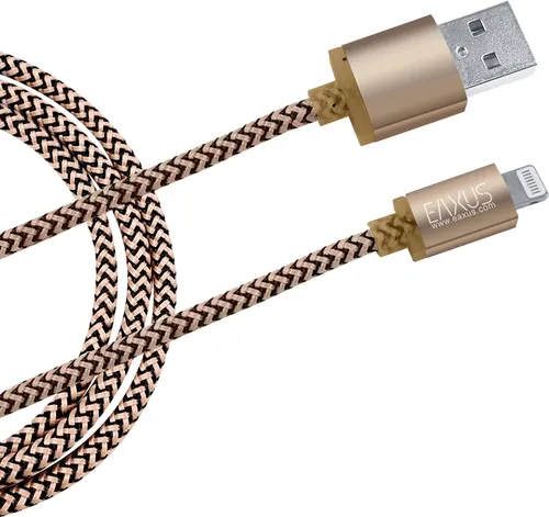 Daten- Ladekabel 8pin USB, Gold, 3 m für iPhone 5 bis 12 Pro, iPad, Anti-Bruch Eaxus