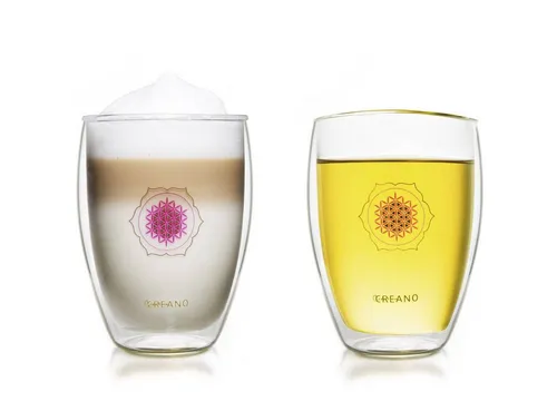 Creano Teeglas 2er-Set Thermo-Glas „Blume des Lebens“ – stilvolles Doppelwandglas - Genießen Sie Ihre Getränke stilvoll mit dem Creano Thermo Glas „Blume des Lebens“. Das handgefertigte Borosilikatglas sorgt für optimale Isolierung und ein faszinierendes Trinkerlebnis. Ideal für heiße und kalte Getränke, spülmaschinengeeignet.