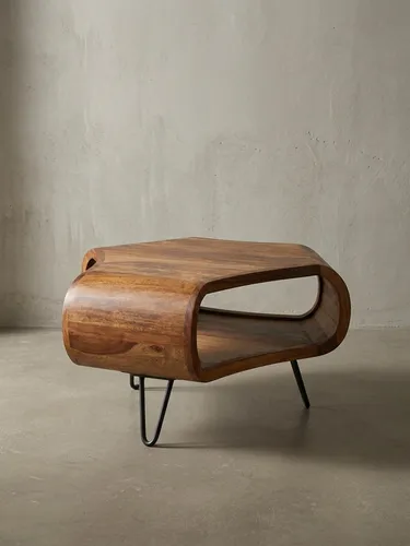 Couchtisch WL5.603 aus massivem Sheesham Holz - Retro Couchtisch mit großem Ablagefach, handgefertigt aus massivem Sheesham, ideal für mehr Ordnung im Wohnzimmer.