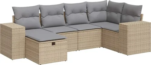 vidaXL 6-TLG. Garten-Sofagarnitur mit Kissen Beige
