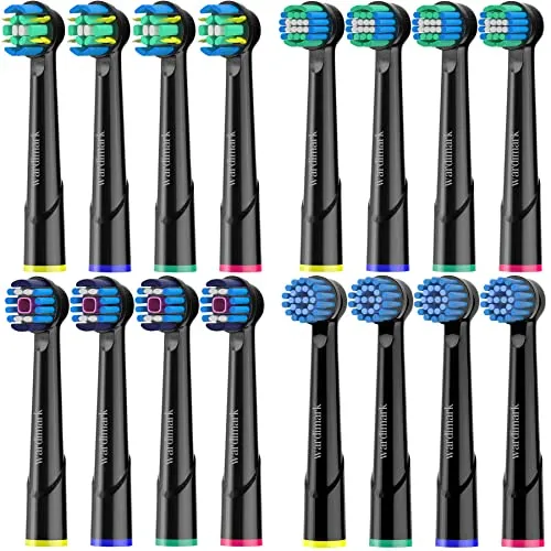 Wardimark Aufsteckbürsten Kompatibel mit Braun Oral b Elektrische Zahnbürste, Präzisions-Ersatz-Zahnbürstenkopf Enthält 4 Verschiedene Typen (16 Schwarz, 16 stück (1er Pack))