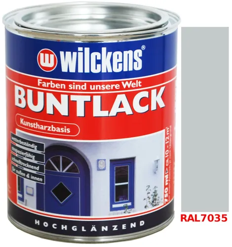 Kunstharzfarbe Kunstharzbasis Buntlack 750ml Hochglanz Farbe Lichtgrau RAL7035