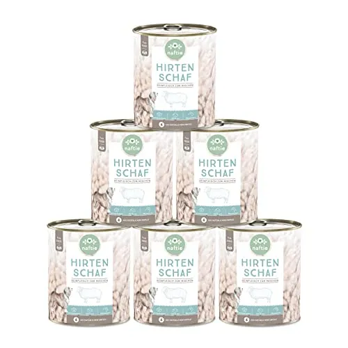 naftie Premium Hundefutter 100% Hirten Schaf - Reinfleisch pur - Hundenassfutter zum Mischen - glutenfrei getreidefrei - Sparpaket 6X 800g Dosen
