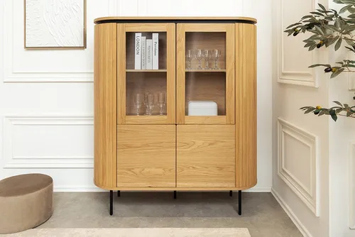 riess-ambiente Highboard ATELIER 140cm – Eichen-Optik, Glas-Front, modernes Design - Elegantes Highboard in Eichen-Optik mit Glas-Front, ideal für stilvolle Wohn- und Esszimmer. Sechs Fächer bieten viel Stauraum und setzen Ihre Dekoration perfekt in Szene.