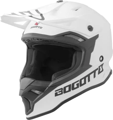 Bogotto V337 Solid Motocross Helm XL, weiss - Motorradhelm mit Außenschale aus Thermoplastik, herausnehmbarem Innenfutter und Metall-Lüftungsgittern für optimalen Komfort und Sicherheit beim Fahren.