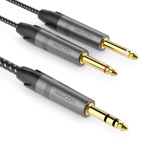 deleyCON 1m 6,3mm Klinke Stereo auf 2x 6,3mm Klinke Mono Kabel - Insertkabel Y Audiokabel Splitter Digital Interface Instrument Kabel für Mixer, Audio Recorder, Gitarre, Verstärker, Mikrofon