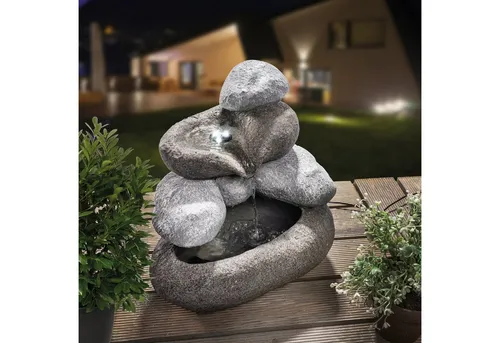 esotec Gartenbrunnen Solar Felsenbrunnen mit LED Licht